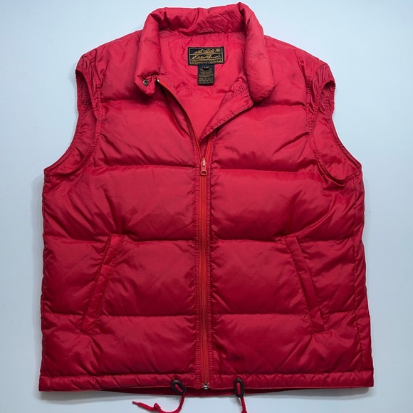 Eddie Bauer Goose Down Vest Mens Size Large Softshell Full Zip Puffer Red Vtg